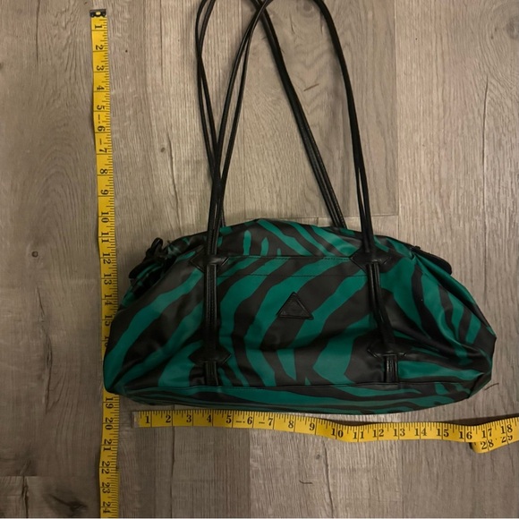 VINTAGE LIZ CLAIBORNE Green and Black Zebra Print Vinyl/ Leather Trim Bag - Picture 8 of 10
